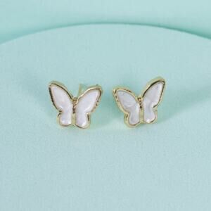 Gold & White Butterfly Shaped Stud Earrings